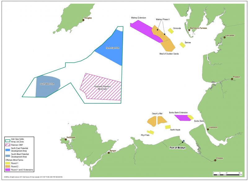 a map showing the windfarm construction sites off the coast of north wales